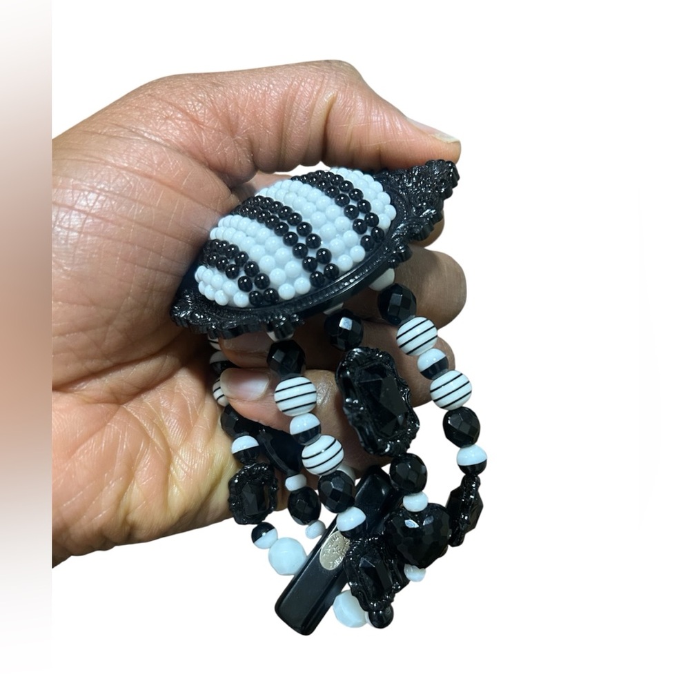 Tarina Tarantino Black and White Beaded Necklace and Bracelet